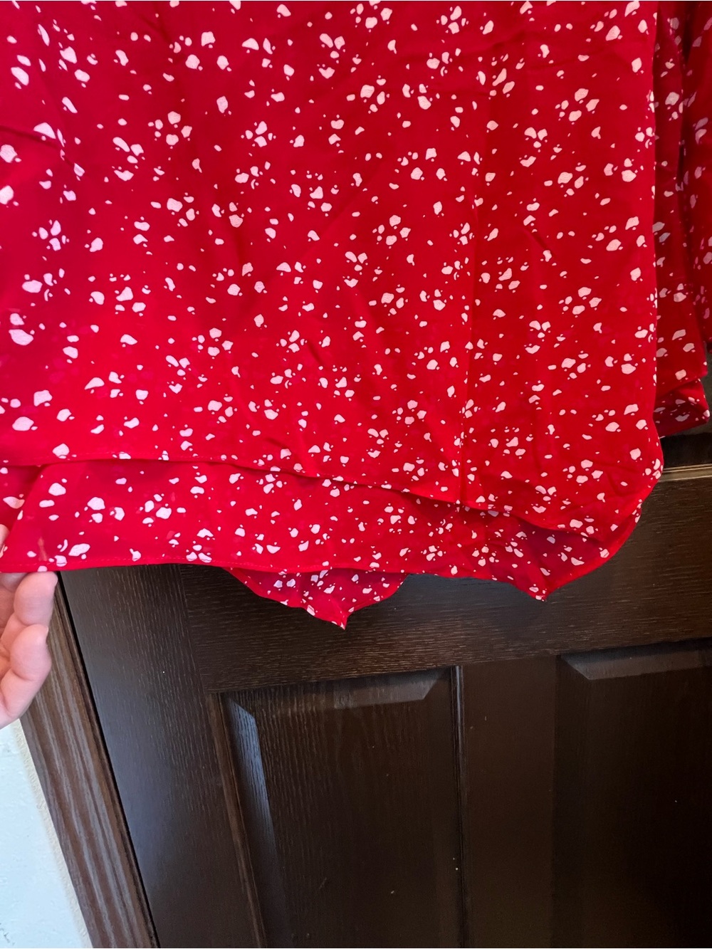 Red V-Neck Women's Top with White Dot Print - Picture 3 of 5